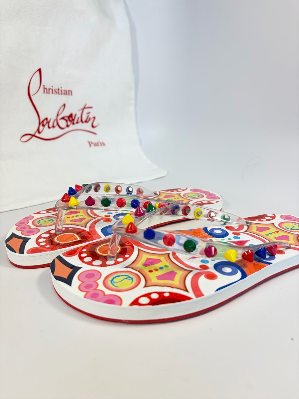 NWOB Christian Louboutin Loubi Multicolor Studded flip flops Sandals